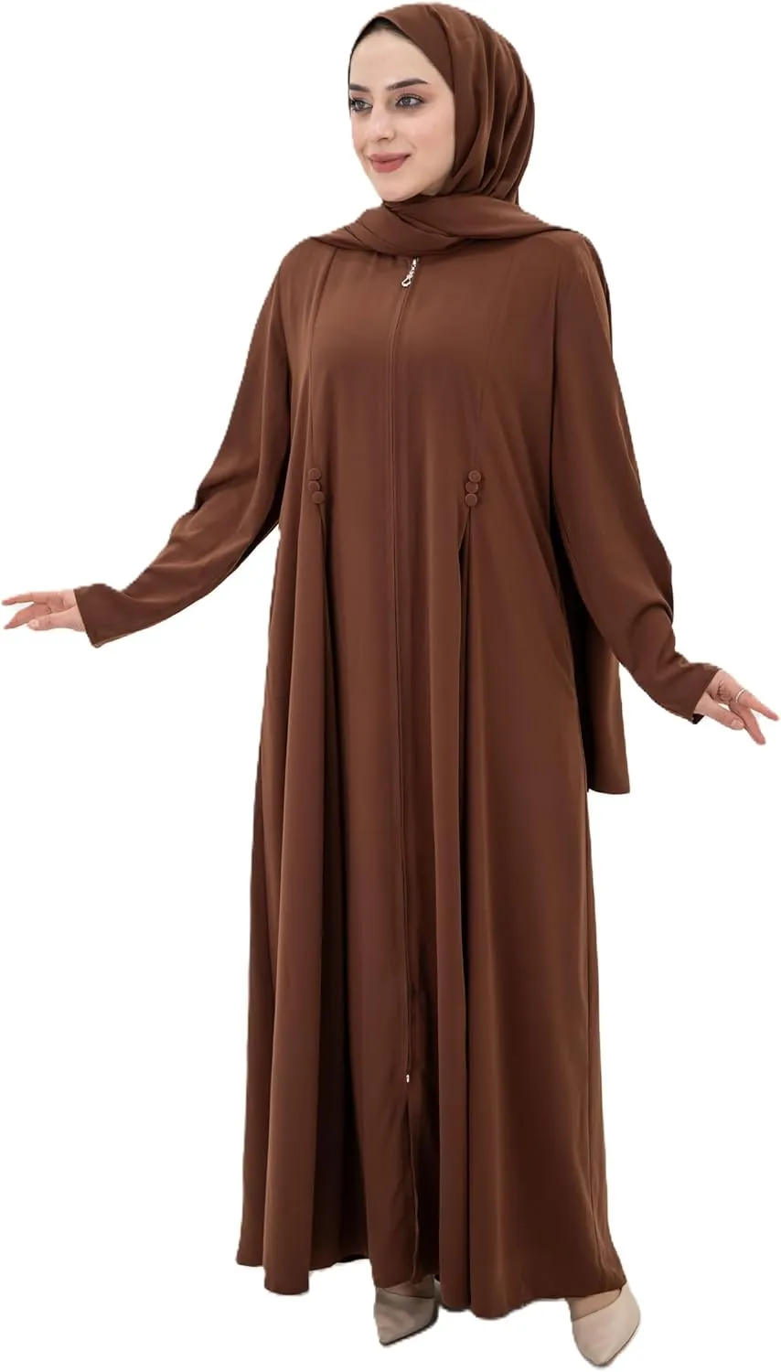 Women's Abaya - Turkish Islamic Maxi Dress, Long Sleeve with Zipper Front - Elegant, and Perfect for Prayer.