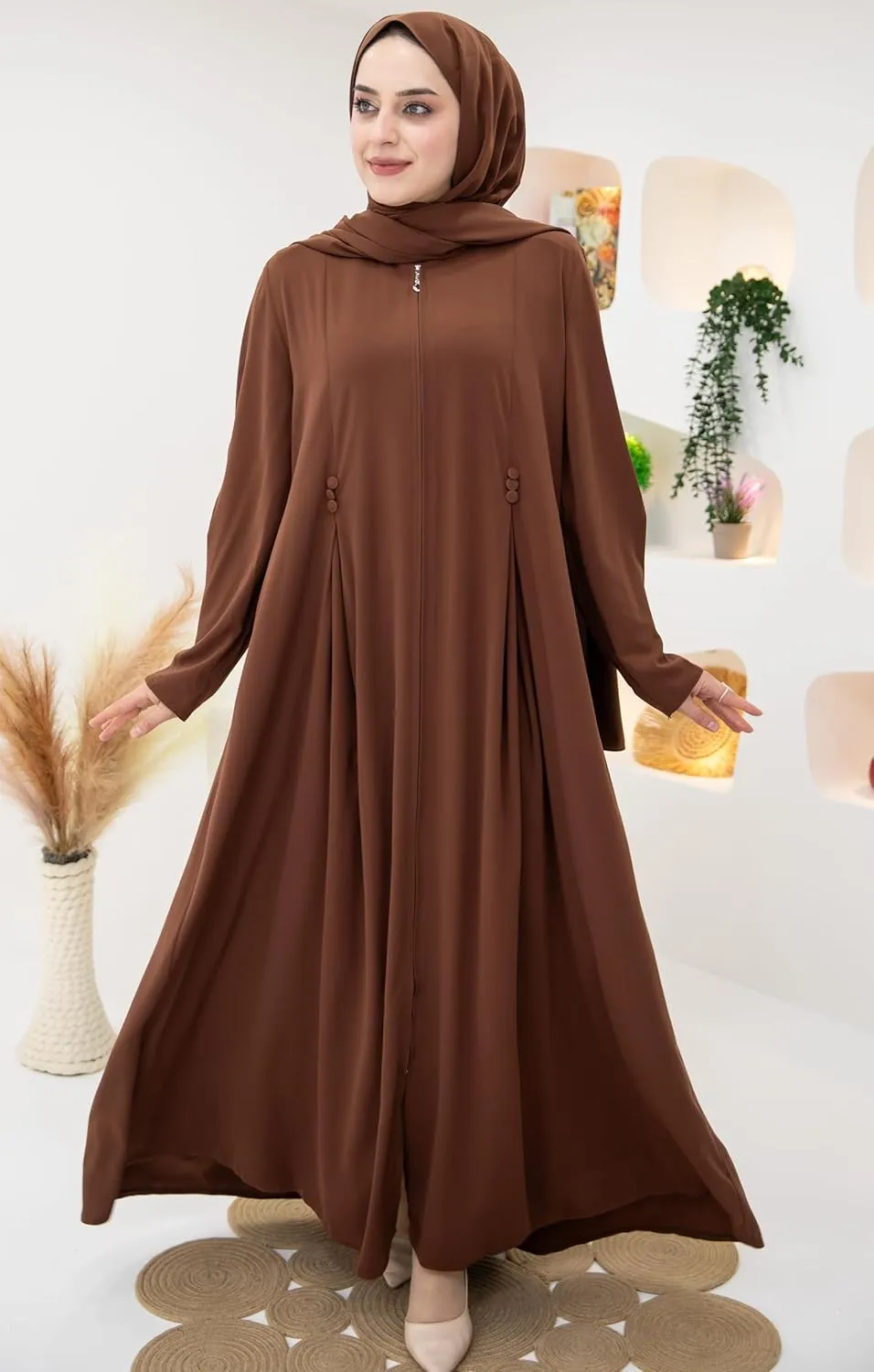 Women's Abaya - Turkish Islamic Maxi Dress, Long Sleeve with Zipper Front - Elegant, and Perfect for Prayer.