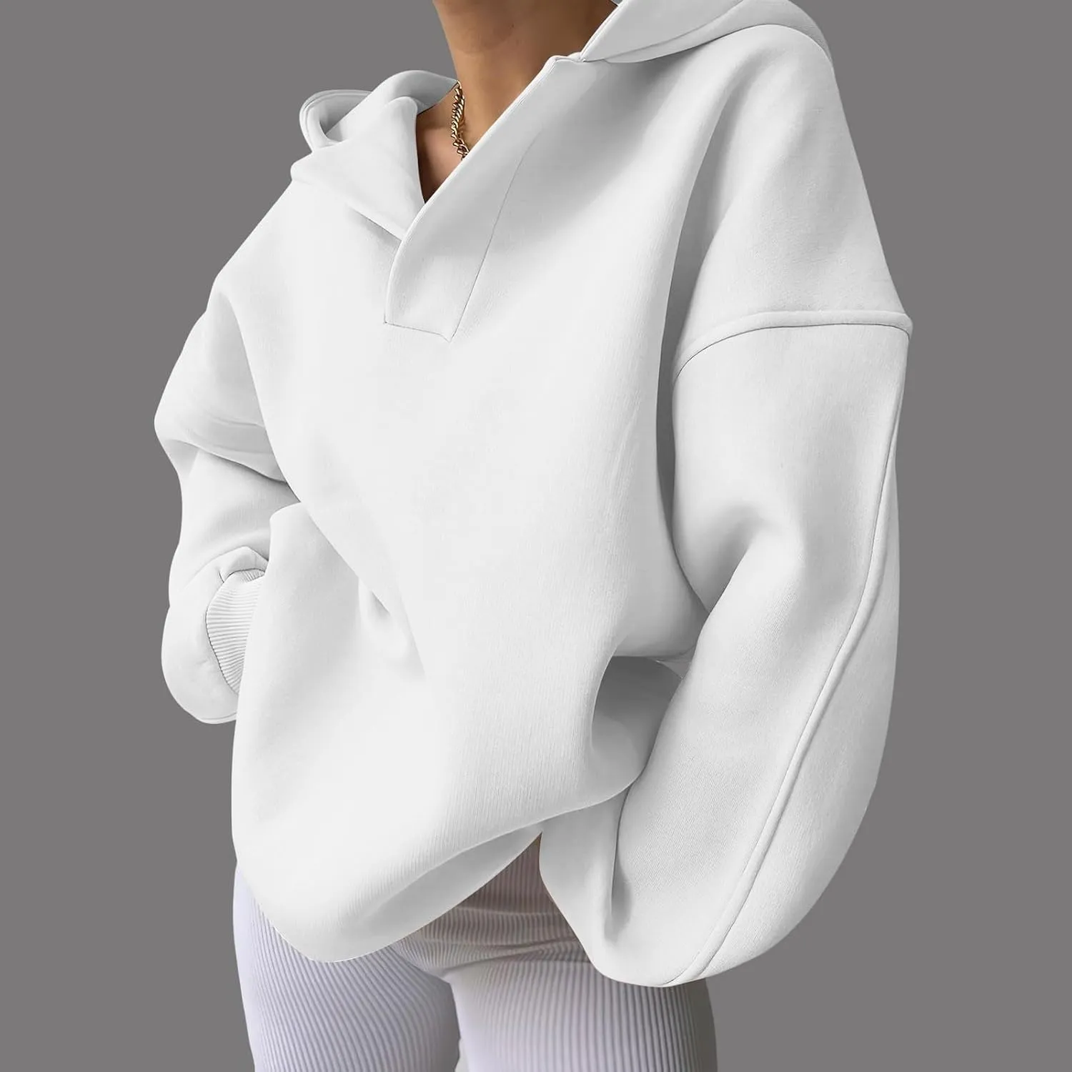 Womens Oversized Hoodies V Neck Sweatshirts Casual Oversized Long Sleeve Fleece Tops Comfy Preppy Hooded Pullovers
