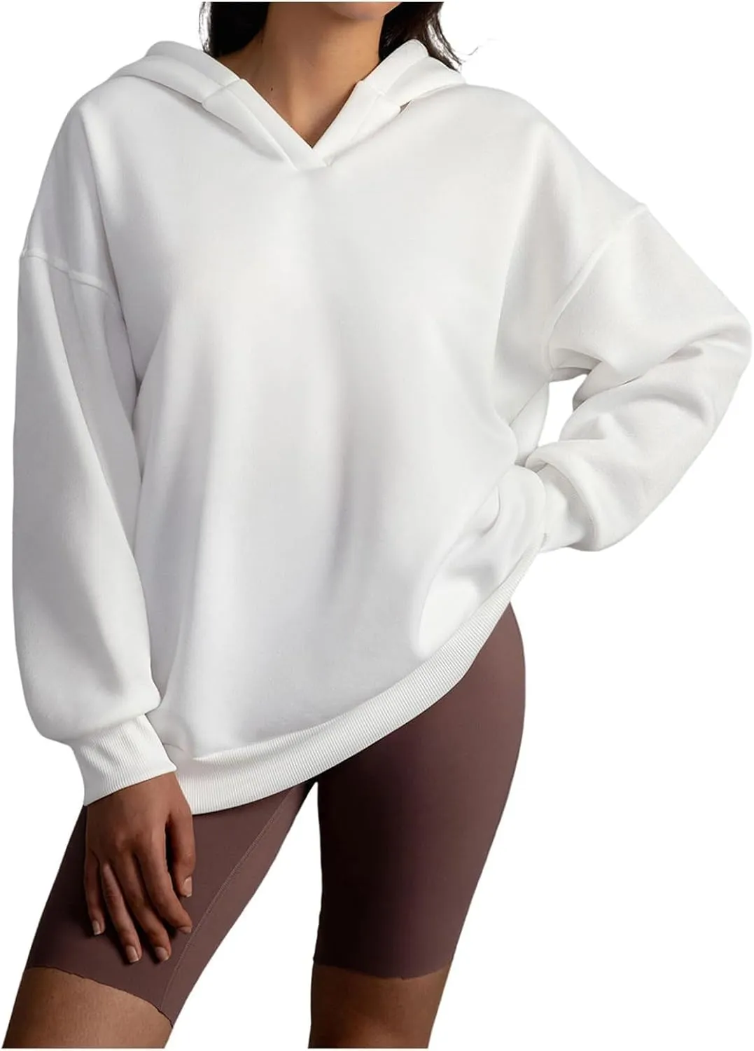 Womens Oversized Hoodies V Neck Sweatshirts Casual Oversized Long Sleeve Fleece Tops Comfy Preppy Hooded Pullovers