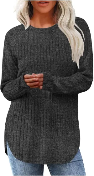 Women's Oversized Sweatshirt Winter Casual Trendy Long Sleeve Crew Neck Solid Knit Fleece Sweater Pullover, S-2XL