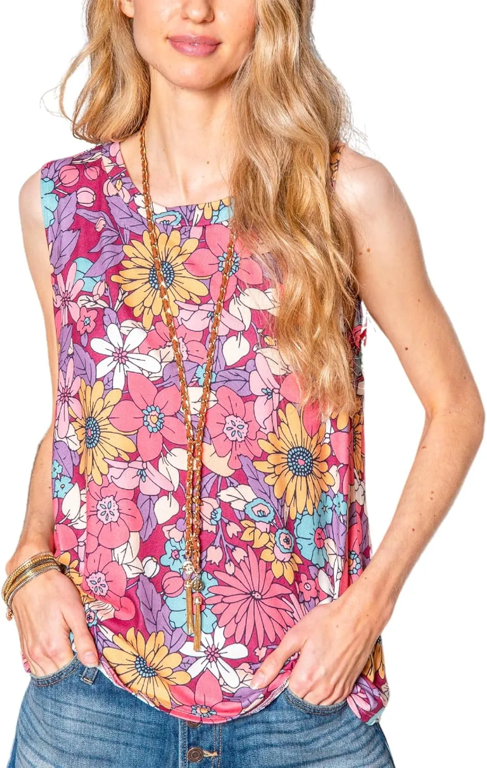 Women's Summer Loose Tank Sleeveless Animal Print Pattern Crew Neck Tunic Blouse Camisole Top(S-3XL)