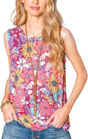 Women's Summer Loose Tank Sleeveless Animal Print Pattern Crew Neck Tunic Blouse Camisole Top(S-3XL)