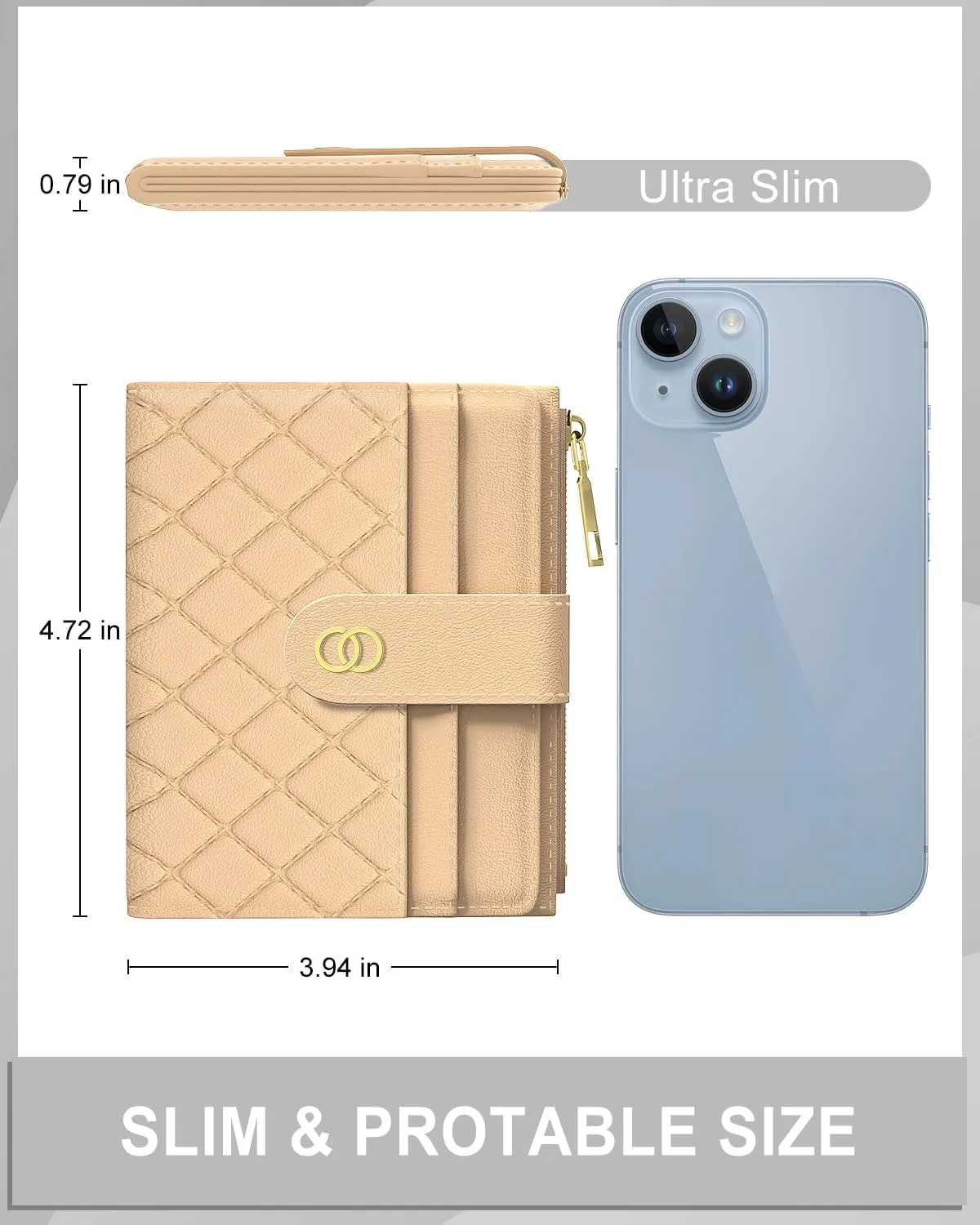 Womens Wallet, RFID Small Slim Wallets for Women, Compact Credit Card Holder, Cute Leather Bifold Ladies Purse with Zipper Coin Pocket and ID Window, Apricot