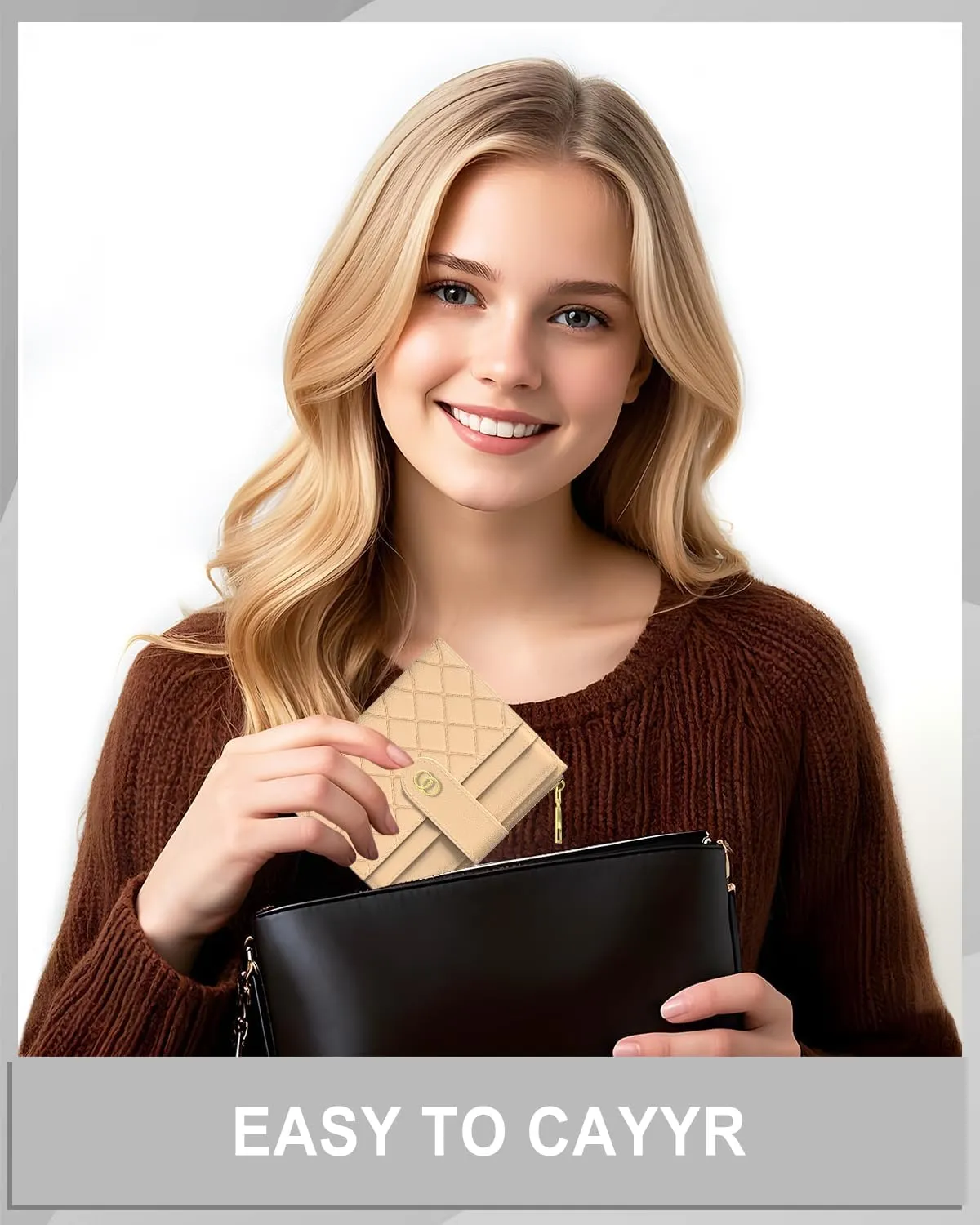 Womens Wallet, RFID Small Slim Wallets for Women, Compact Credit Card Holder, Cute Leather Bifold Ladies Purse with Zipper Coin Pocket and ID Window, Apricot