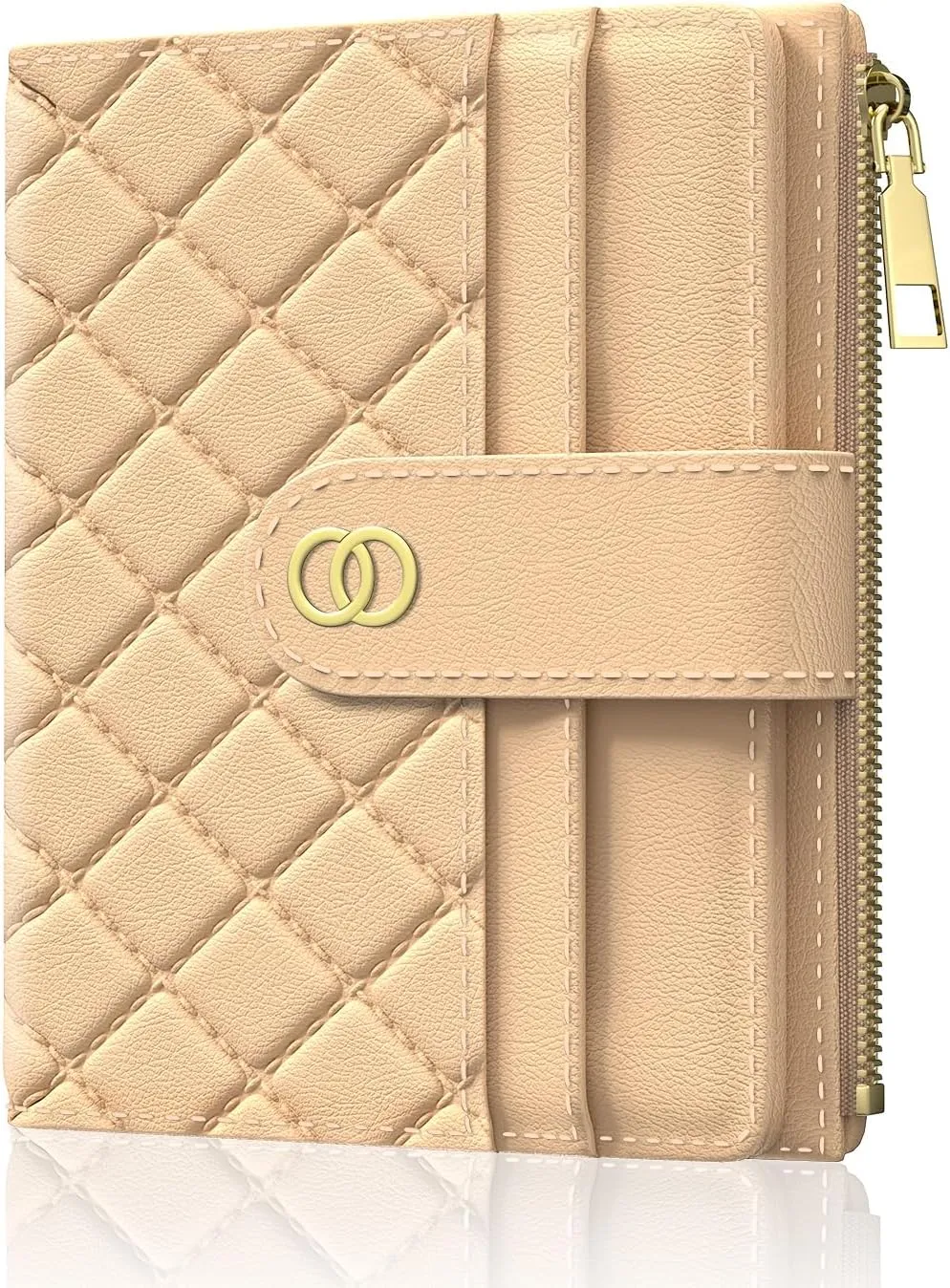 Womens Wallet, RFID Small Slim Wallets for Women, Compact Credit Card Holder, Cute Leather Bifold Ladies Purse with Zipper Coin Pocket and ID Window, Apricot