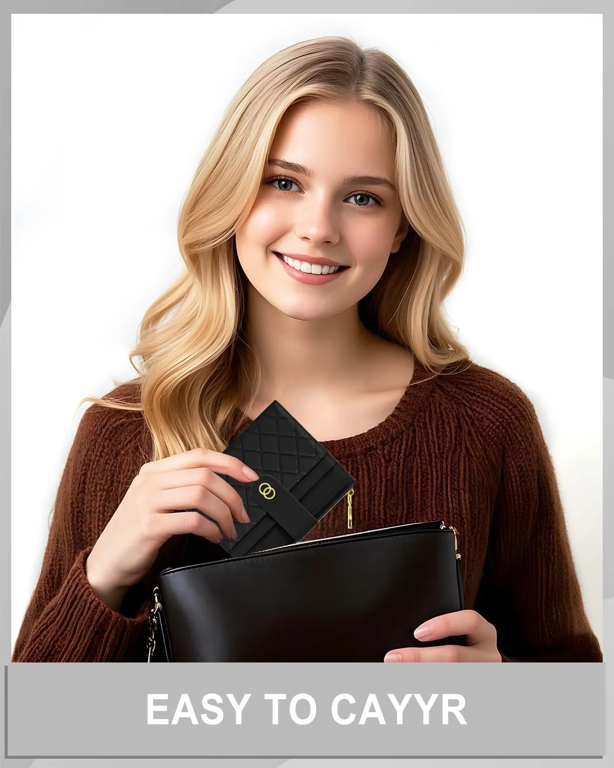 Womens Wallet, RFID Small Slim Wallets for Women, Compact Credit Card Holder, Cute Leather Bifold Ladies Purse with Zipper Coin Pocket and ID Window, Black