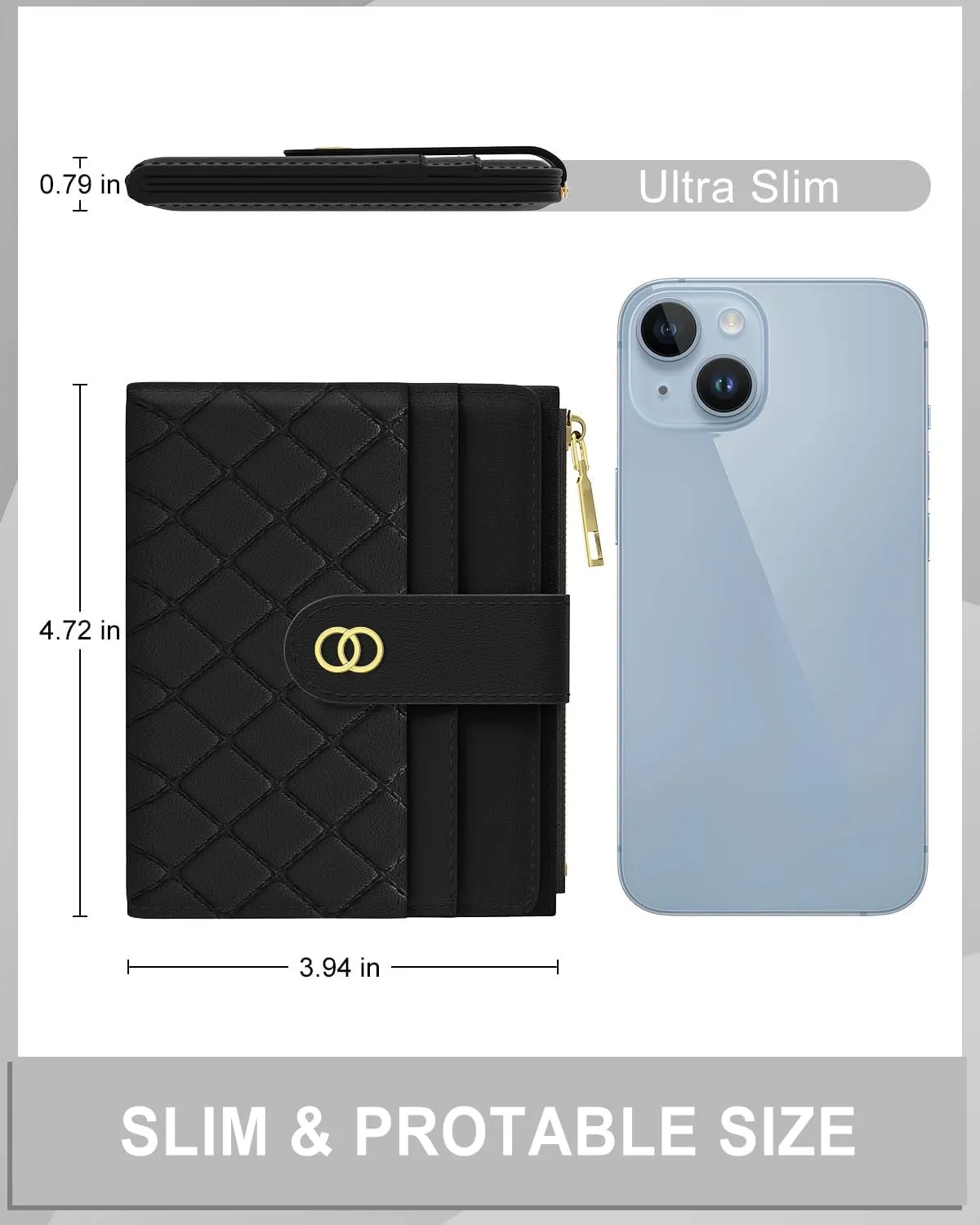 Womens Wallet, RFID Small Slim Wallets for Women, Compact Credit Card Holder, Cute Leather Bifold Ladies Purse with Zipper Coin Pocket and ID Window, Black