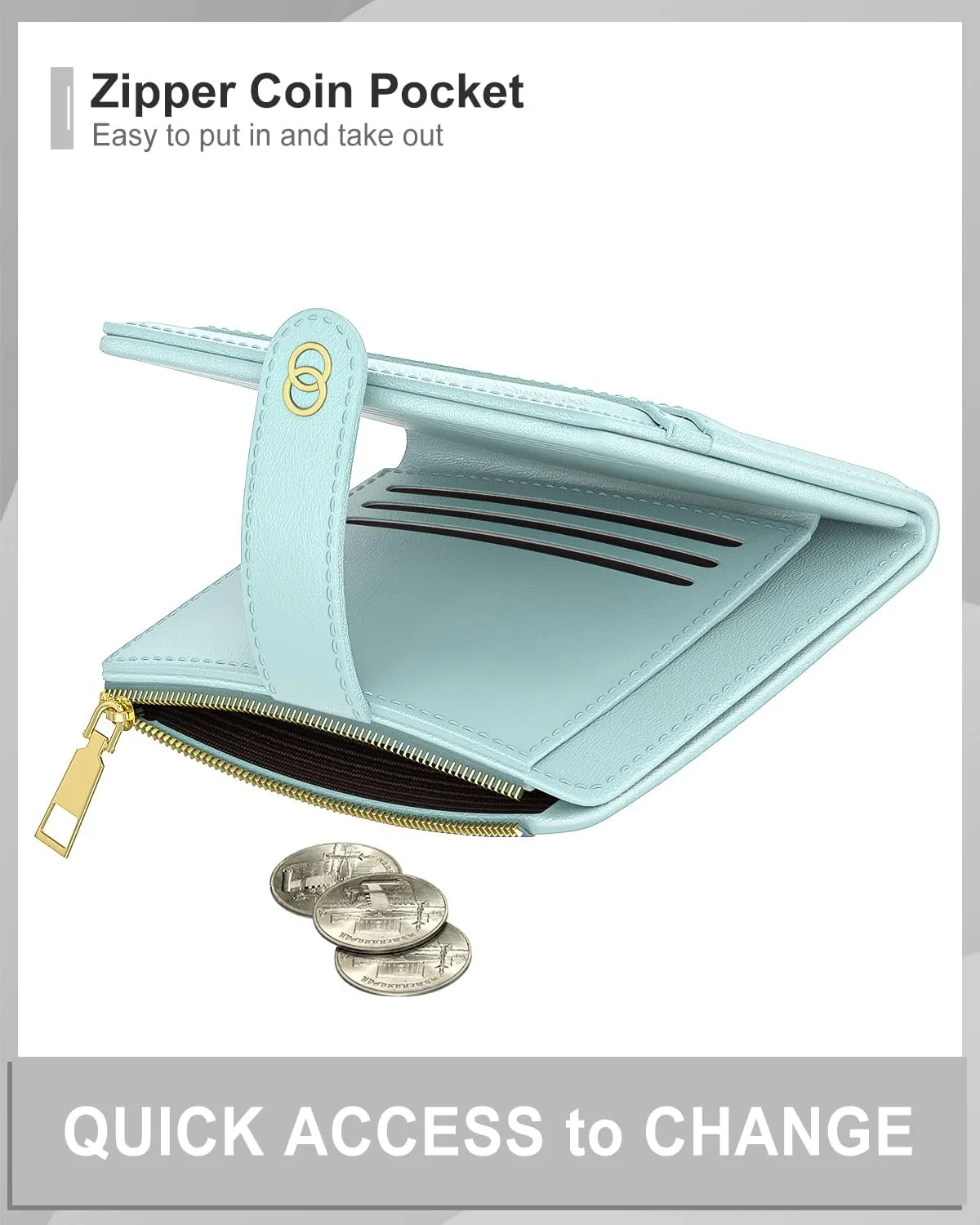 Womens Wallet, RFID Small Slim Wallets for Women, Compact Credit Card Holder, Cute Leather Bifold Ladies Purse with Zipper Coin Pocket and ID Window, Blue