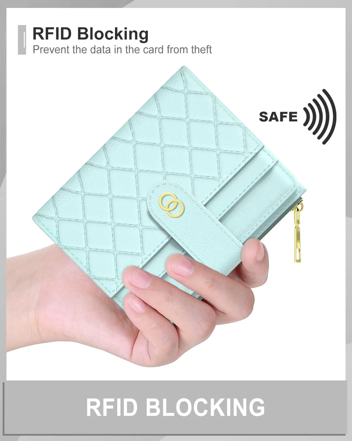 Womens Wallet, RFID Small Slim Wallets for Women, Compact Credit Card Holder, Cute Leather Bifold Ladies Purse with Zipper Coin Pocket and ID Window, Blue