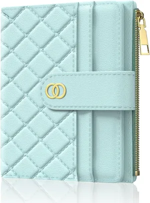 Womens Wallet, RFID Small Slim Wallets for Women, Compact Credit Card Holder, Cute Leather Bifold Ladies Purse with Zipper Coin Pocket and ID Window, Blue
