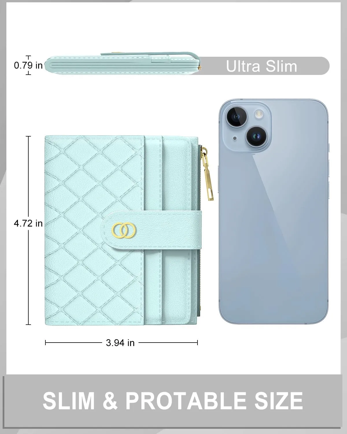 Womens Wallet, RFID Small Slim Wallets for Women, Compact Credit Card Holder, Cute Leather Bifold Ladies Purse with Zipper Coin Pocket and ID Window, Blue