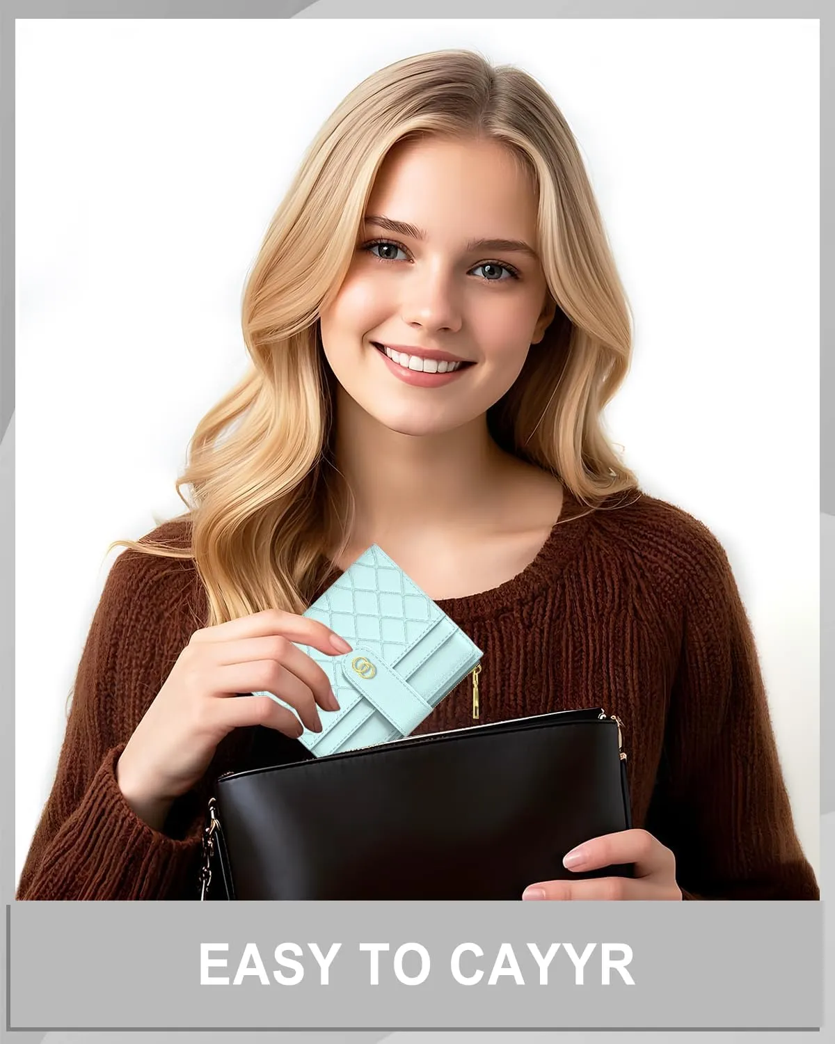 Womens Wallet, RFID Small Slim Wallets for Women, Compact Credit Card Holder, Cute Leather Bifold Ladies Purse with Zipper Coin Pocket and ID Window, Blue