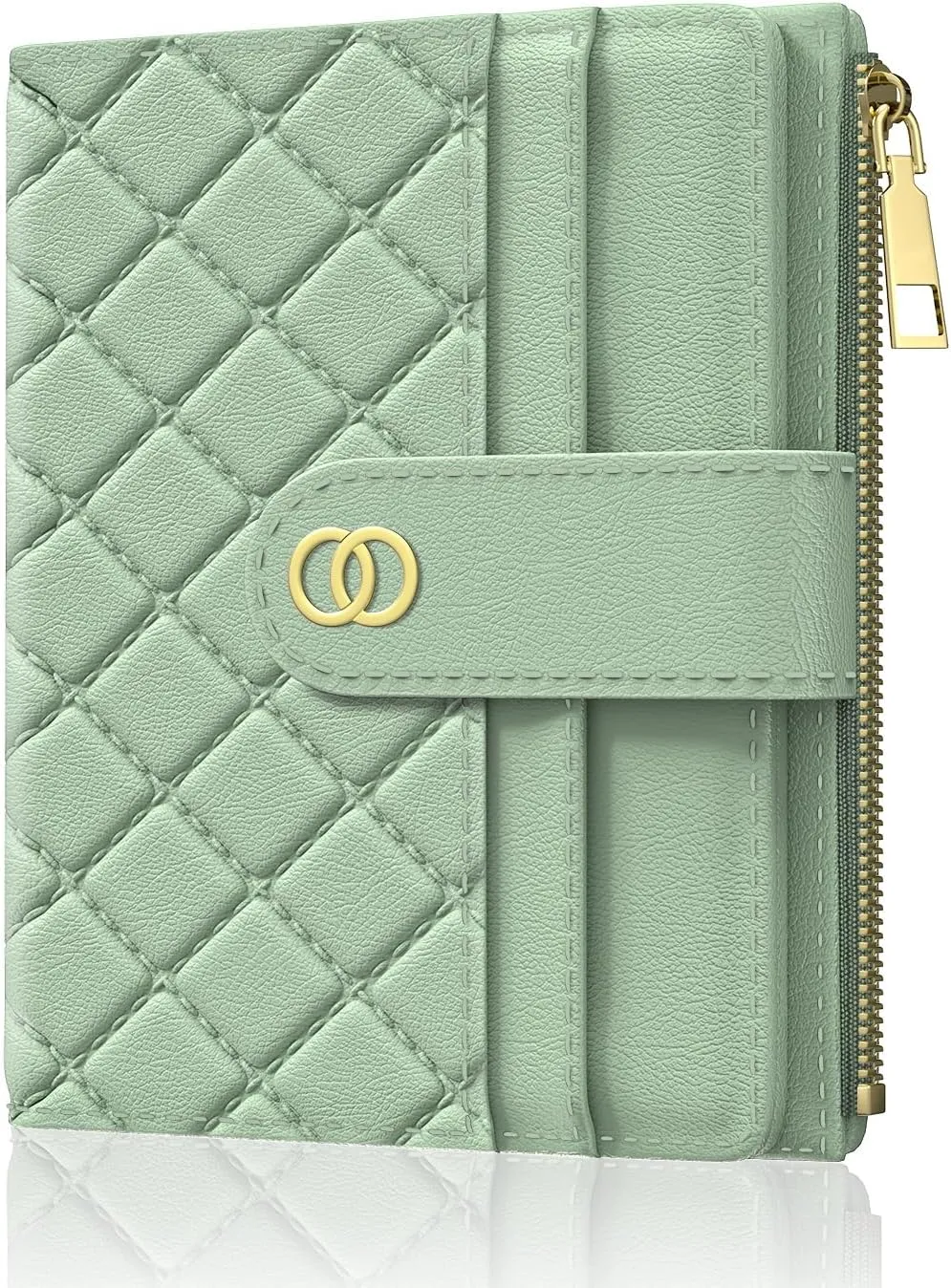 Womens Wallet, RFID Small Slim Wallets for Women, Compact Credit Card Holder, Cute Leather Bifold Ladies Purse with Zipper Coin Pocket and ID Window, Green