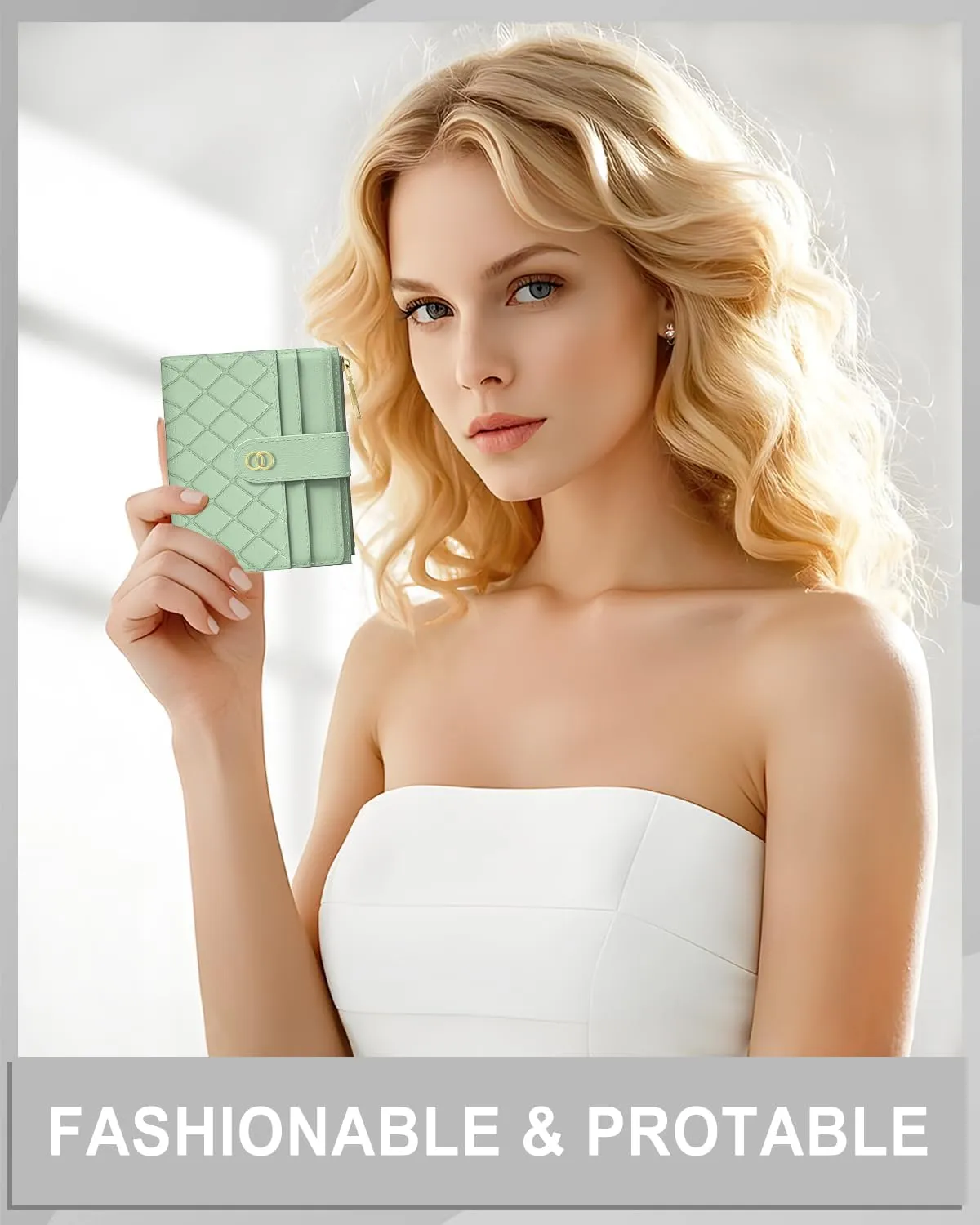 Womens Wallet, RFID Small Slim Wallets for Women, Compact Credit Card Holder, Cute Leather Bifold Ladies Purse with Zipper Coin Pocket and ID Window, Green