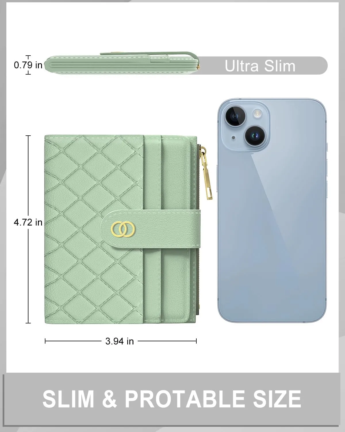 Womens Wallet, RFID Small Slim Wallets for Women, Compact Credit Card Holder, Cute Leather Bifold Ladies Purse with Zipper Coin Pocket and ID Window, Green