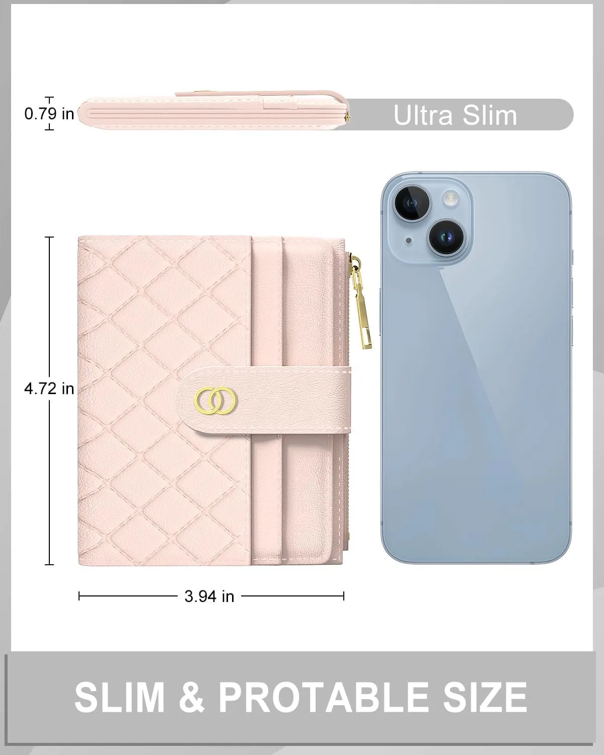 Womens Wallet, RFID Small Slim Wallets for Women, Compact Credit Card Holder, Cute Leather Bifold Ladies Purse with Zipper Coin Pocket and ID Window, Pink