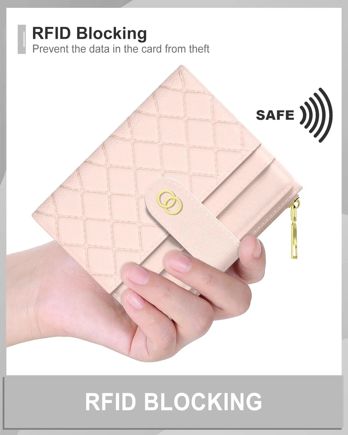 Womens Wallet, RFID Small Slim Wallets for Women, Compact Credit Card Holder, Cute Leather Bifold Ladies Purse with Zipper Coin Pocket and ID Window, Pink