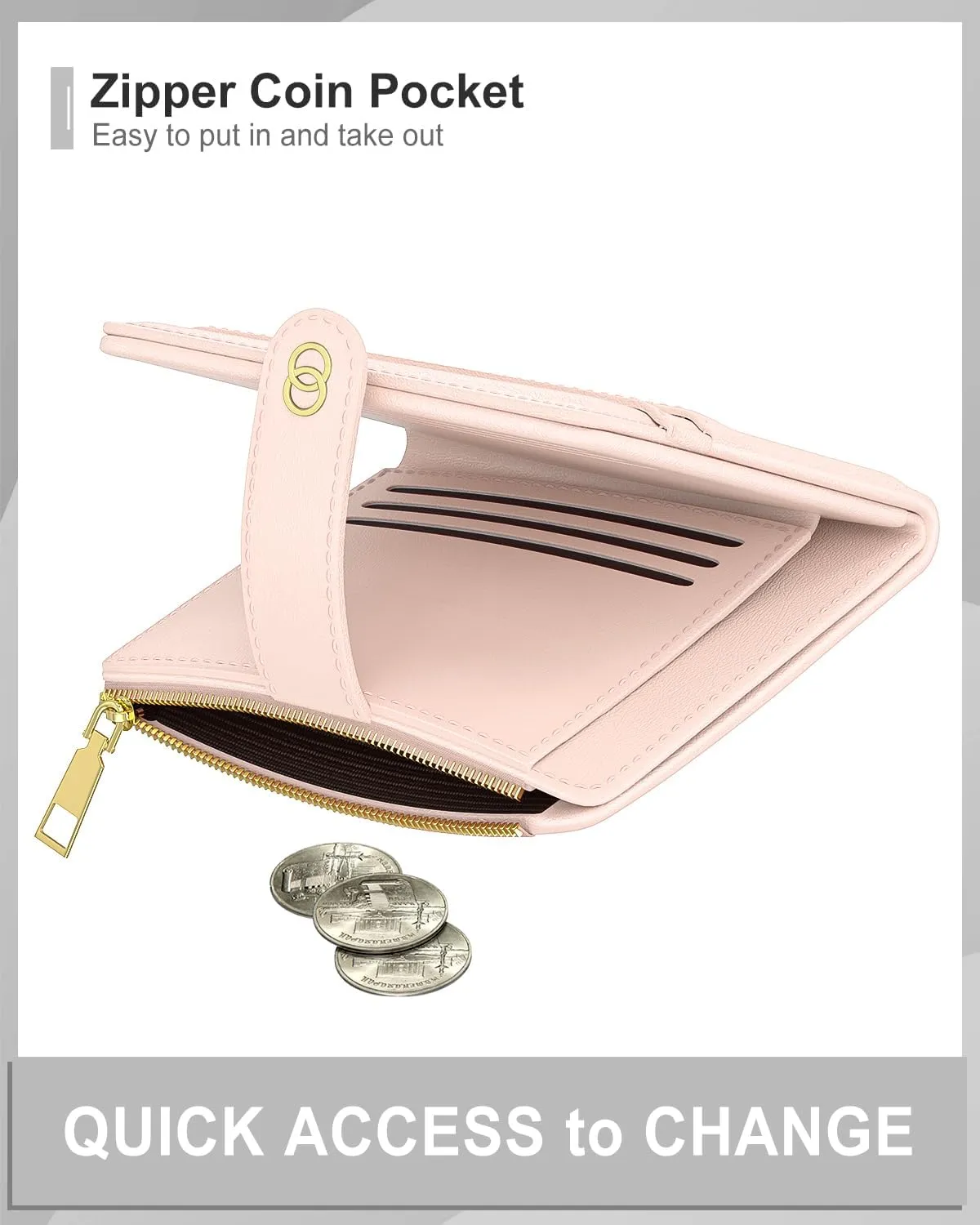 Womens Wallet, RFID Small Slim Wallets for Women, Compact Credit Card Holder, Cute Leather Bifold Ladies Purse with Zipper Coin Pocket and ID Window, Pink