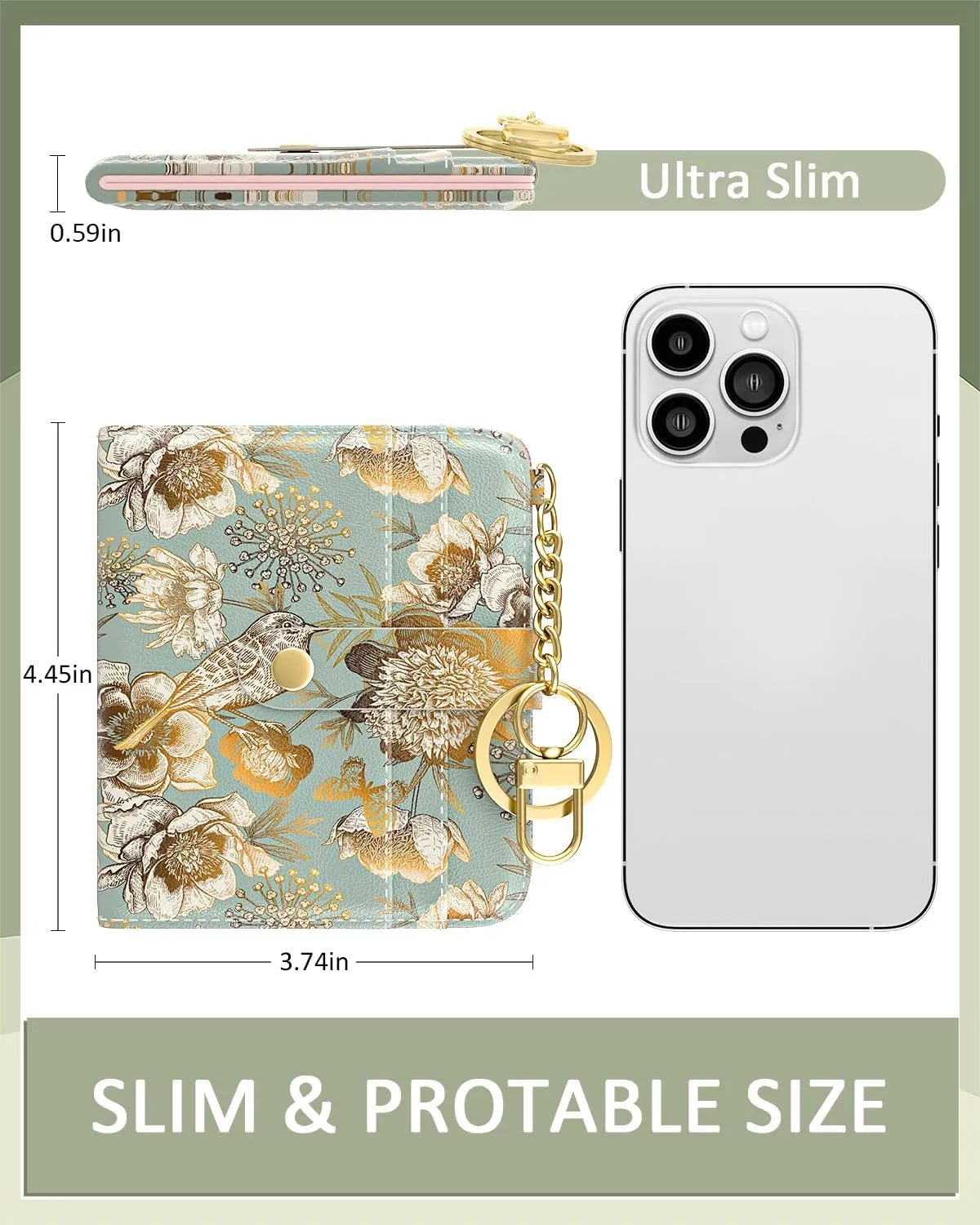 Womens Wallet, RFID Small Wallets for Women, Slim Compact Credit Card Holder, Cute Leather Bifold Ladies Purse with Zipper Coin Pocket and ID Window, Birdsong Floral