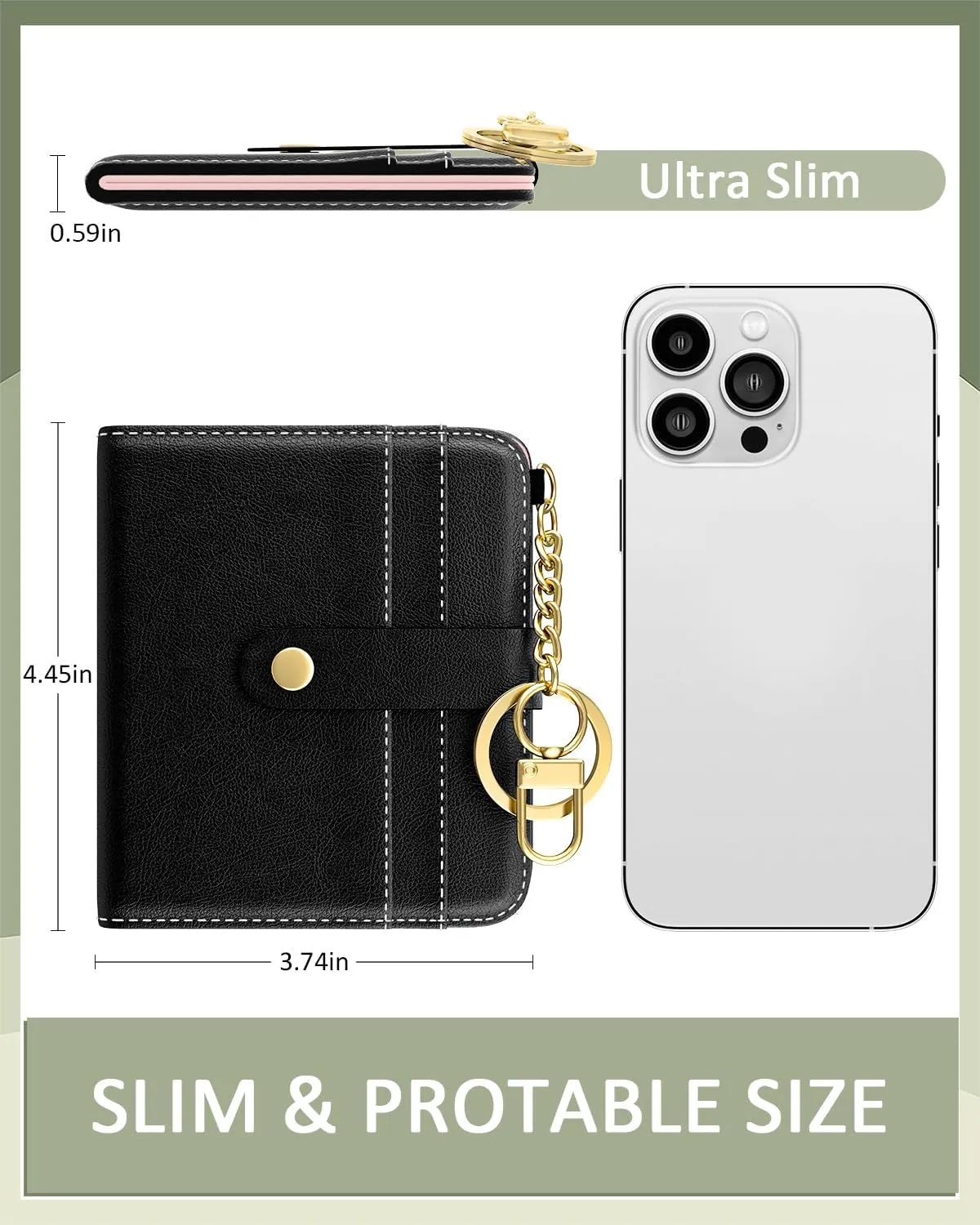 Womens Wallet, RFID Small Wallets for Women, Slim Compact Credit Card Holder, Cute Leather Bifold Ladies Purse with Zipper Coin Pocket and ID Window, Black