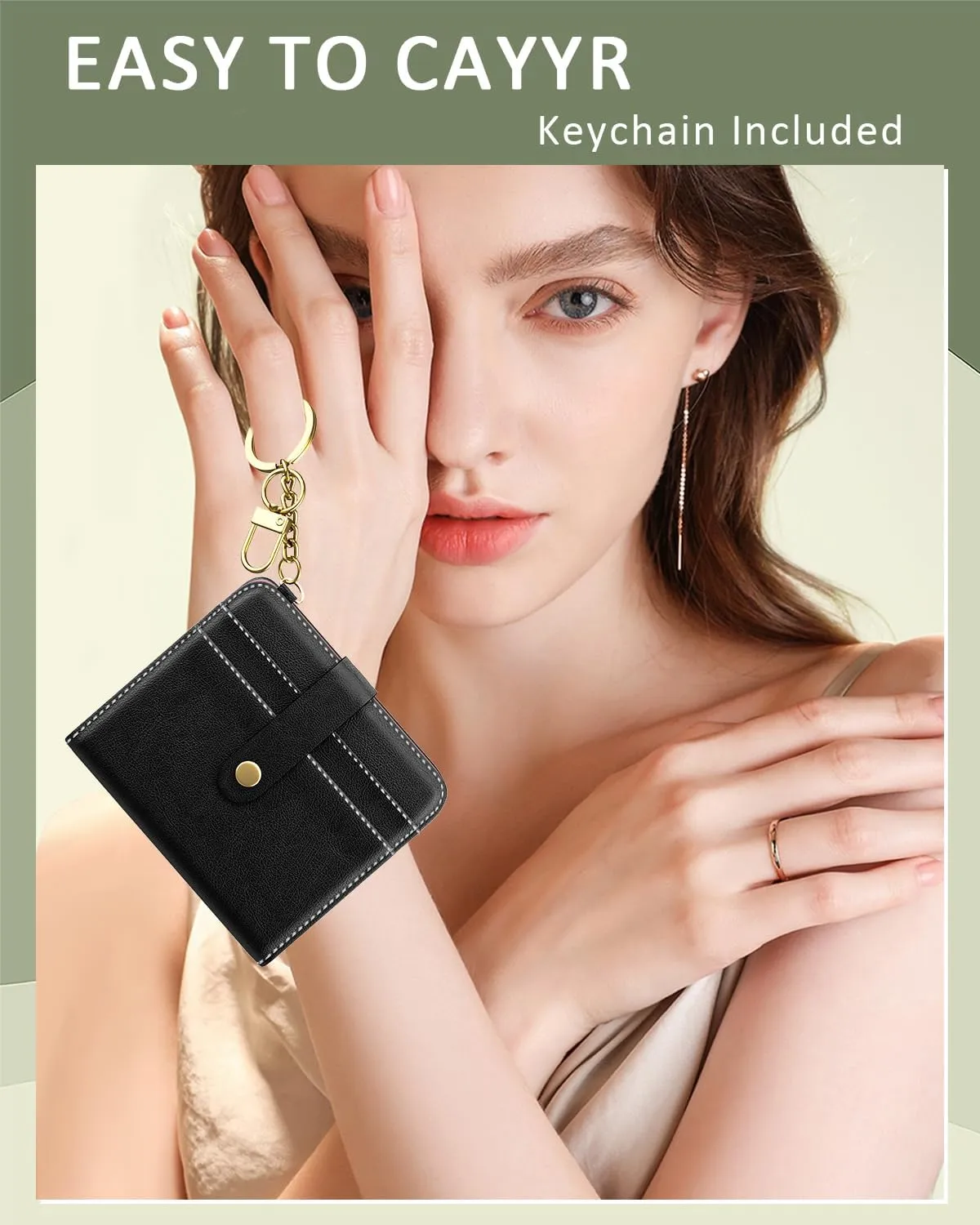 Womens Wallet, RFID Small Wallets for Women, Slim Compact Credit Card Holder, Cute Leather Bifold Ladies Purse with Zipper Coin Pocket and ID Window, Black