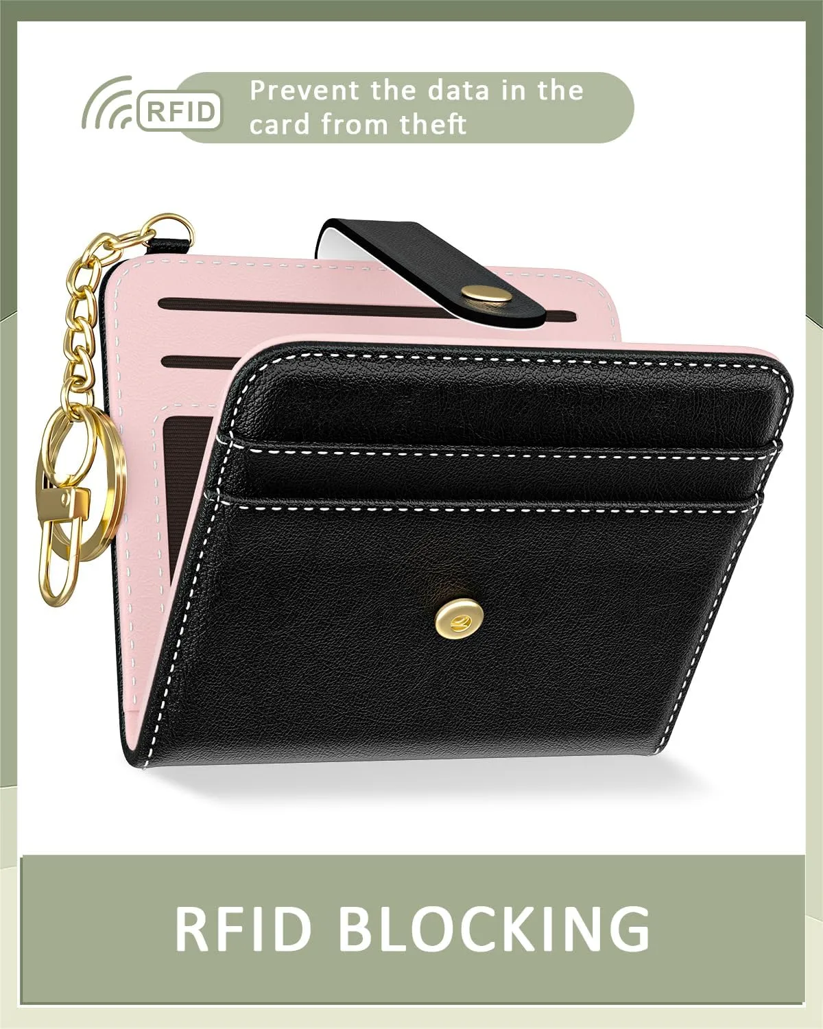 Womens Wallet, RFID Small Wallets for Women, Slim Compact Credit Card Holder, Cute Leather Bifold Ladies Purse with Zipper Coin Pocket and ID Window, Black