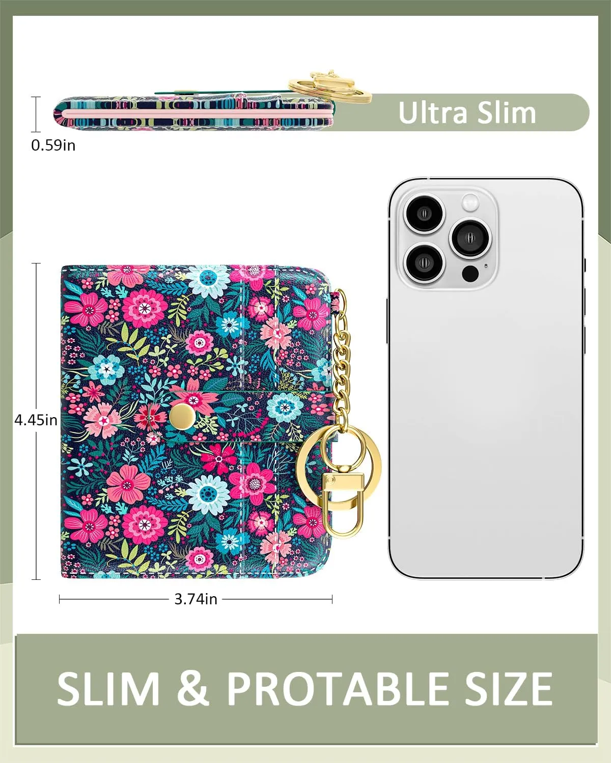 Womens Wallet, RFID Small Wallets for Women, Slim Compact Credit Card Holder, Cute Leather Bifold Ladies Purse with Zipper Coin Pocket and ID Window, Colorful Flowers