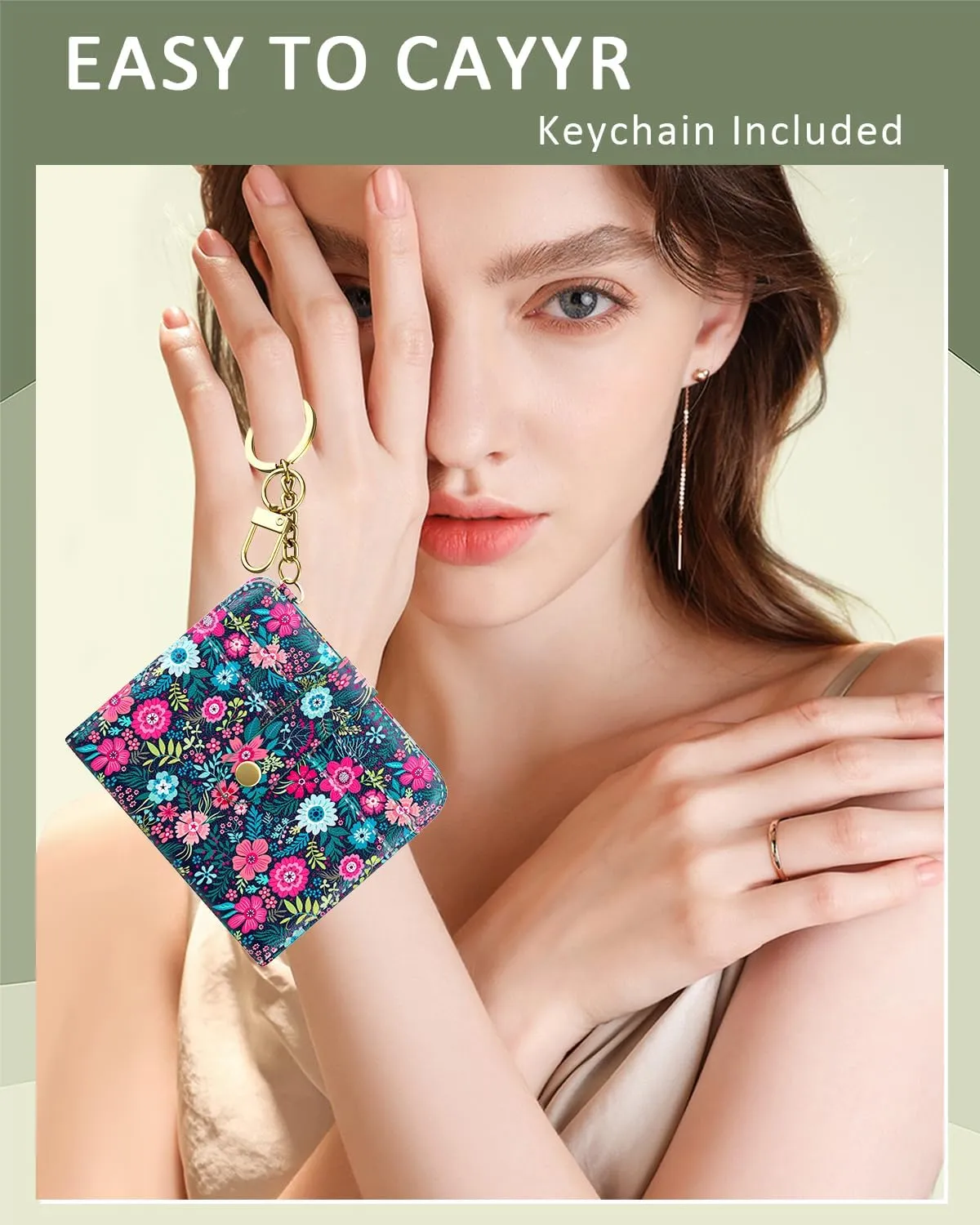 Womens Wallet, RFID Small Wallets for Women, Slim Compact Credit Card Holder, Cute Leather Bifold Ladies Purse with Zipper Coin Pocket and ID Window, Colorful Flowers