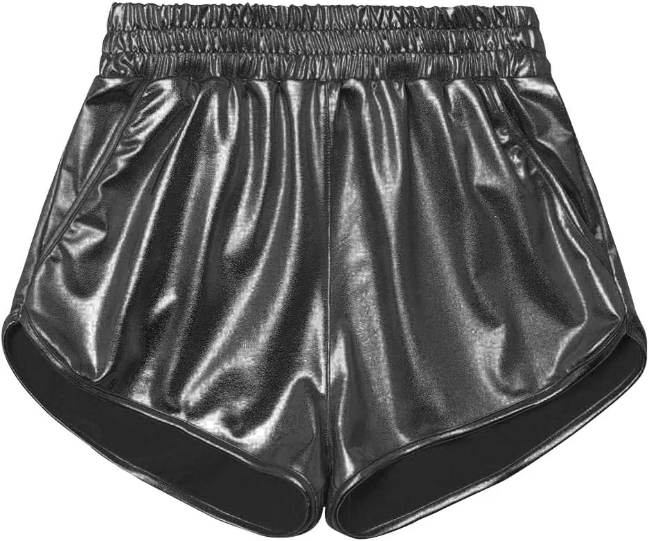 Women's Yoga Hot Shorts Elastic Waist Shiny Metallic Short Pants
