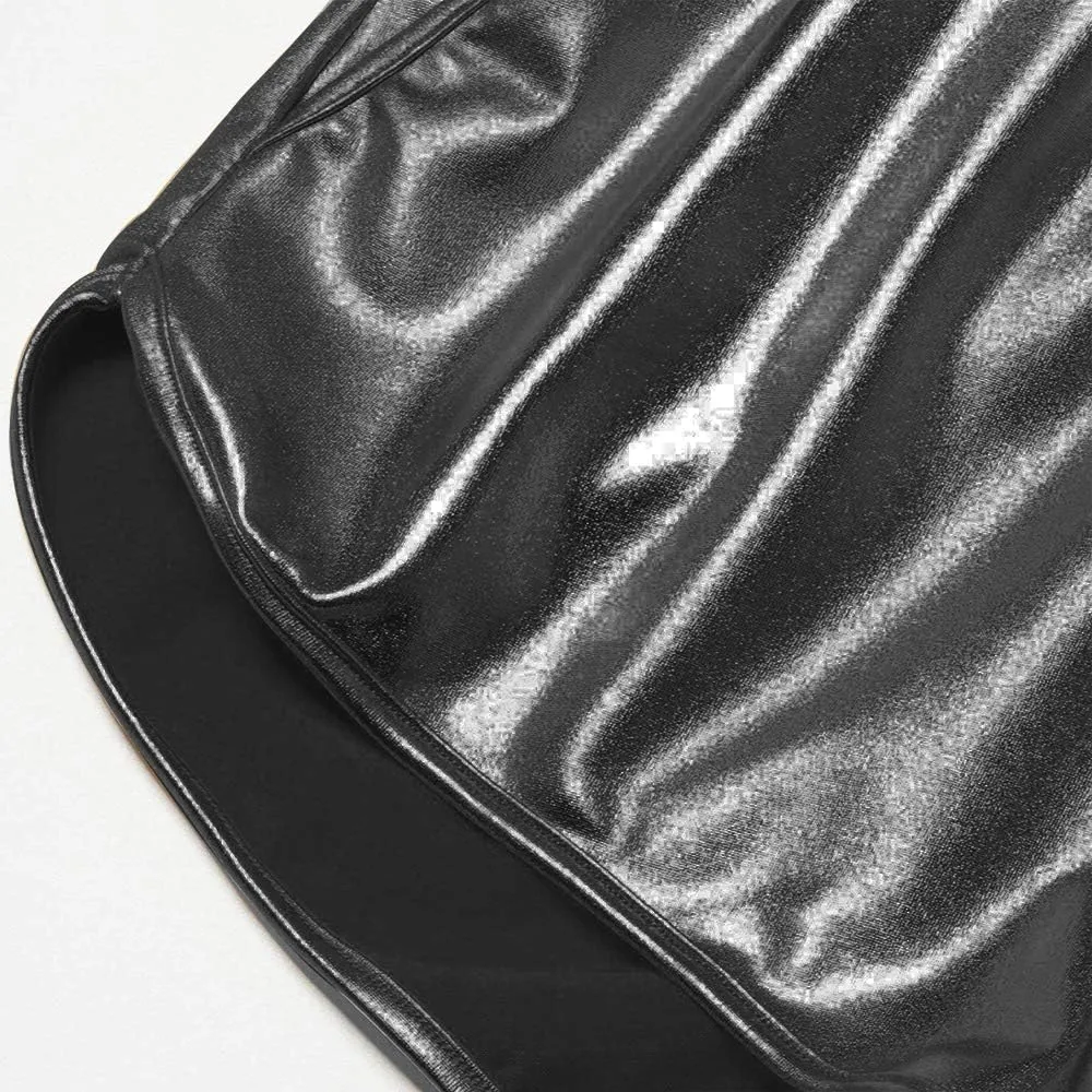 Women's Yoga Hot Shorts Elastic Waist Shiny Metallic Short Pants